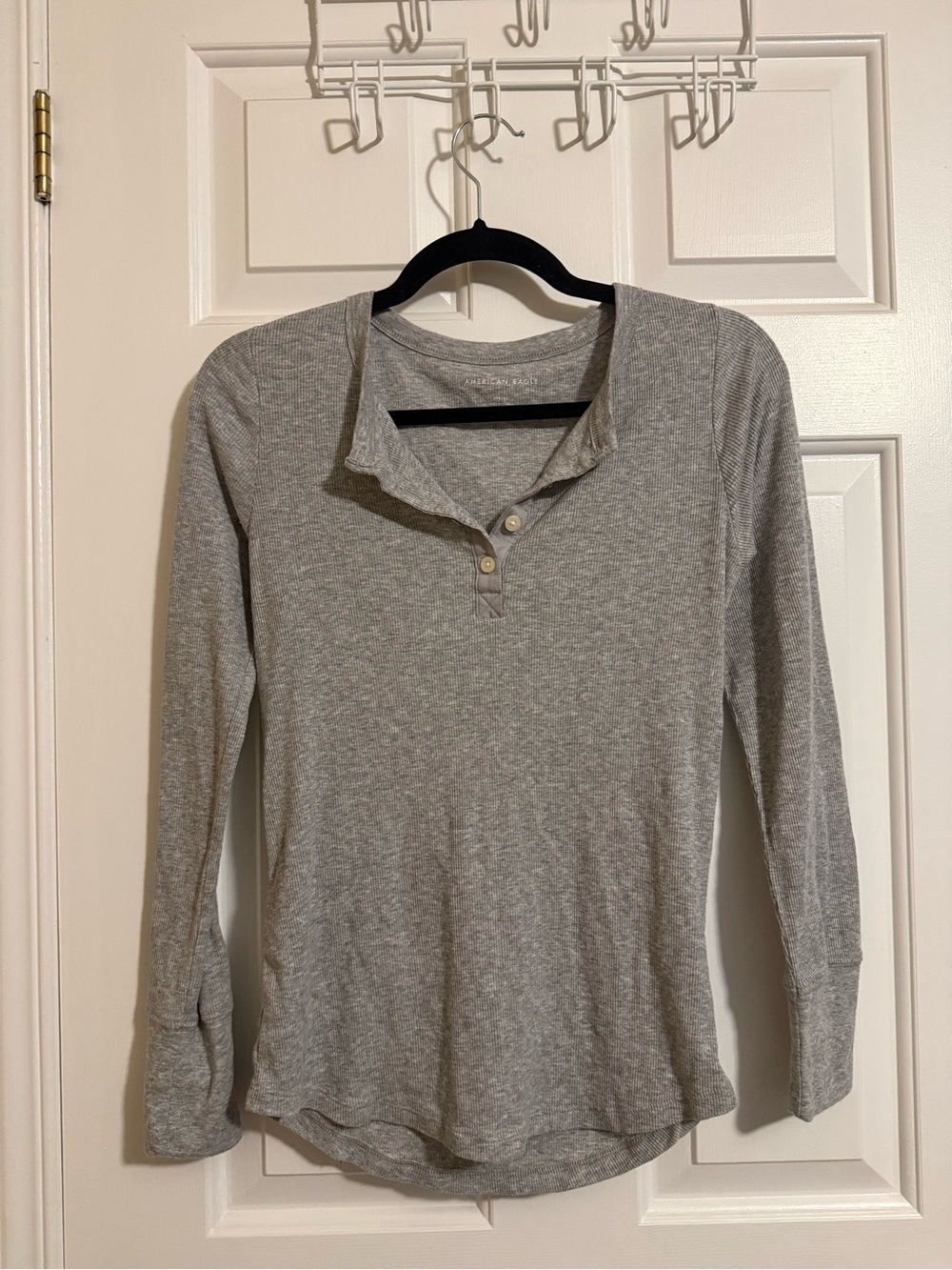 American Eagle Grey Ribbed Henley